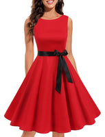 1 x RAW Customer Returns Gardenwed Women s Dress Elegant Vintage 50s Evening Ceremony Dress Rockabily Sleeveless Cocktail Dress with A-Line Belt Red 2XL - RRP €46.85