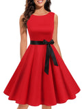 1 x RAW Customer Returns Gardenwed Women s Dress Elegant Vintage 50s Evening Ceremony Dress Rockabily Sleeveless Cocktail Dress with A-Line Belt Red 2XL - RRP €46.85