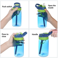 1 x RAW Customer Returns flintronic Water Bottle with Straws, Kids Water Bottle, 480ml 16OZ Leak Proof Bottle, Food Grade PP Plastic, for Sports and Outdoors, Blue - RRP €10.81