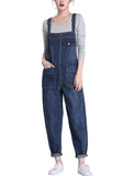 1 x RAW Customer Returns Vanchenl Women s Casual Loose Denim Dungarees Bib Adjustable Jean Overalls Romper Jumpsuit Harem Pants Dark Blue, XL  - RRP €36.29