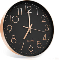 1 x RAW Customer Returns Outpicker Non-Ticking Wall Clock, 30cm Modern Quartz Silent Wall Clock for Living Room, Kids Room, Kitchen Black Rose Gold 3D  - RRP €24.19