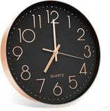 1 x RAW Customer Returns Outpicker Non-Ticking Wall Clock, 30cm Modern Quartz Silent Wall Clock for Living Room, Kids Room, Kitchen Black Rose Gold 3D  - RRP €24.19