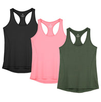 1 x RAW Customer Returns icyzone women s sports top yoga tank top racerback sports top running fitness functional shirt, 3-pack L, solid black pale pink dark green  - RRP €26.51