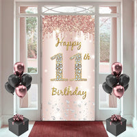 1 x RAW Customer Returns 11th Birthday Girl Decoration, Door Decoration Rose Gold, Fabric Sign 11th Birthday Hanging Poster, 11th Birthday Background Banner Party Welcome Sign - RRP €14.89