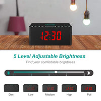 1 x RAW Customer Returns ANJANK Digital Bedside Alarm Clock with FM Radio, Wireless Fast Charging Station for iPhone Samsung, Adjustable LED Display, USB Charging Port, Modern Wooden Bedroom Clock - RRP €45.99