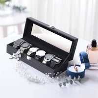 1 x RAW Customer Returns Ohuhu watch box with 6 compartments, watch holder, watch storage box with glass lid, watch box made of PU leather and velvet lining, watch box for men and women, gift idea for birthday, Father s Day, Valentine s Day - RRP €15.99