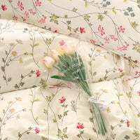 1 x RAW Customer Returns Menkala bed linen 135x200 cotton white with pink leaves flowers aesthetic bed linen set 2 pieces colorful vintage floral plant pattern girls duvet cover with zipper and pillowcase 40x80 cm - RRP €36.29