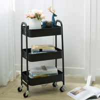 1 x RAW Customer Returns DOEWORKS Storage Cart 3-Tier Metal Utility Cart Rolling Cart Organizer Cart with Wheels for Kitchen Makeup Bathroom Office, Black - RRP €47.26