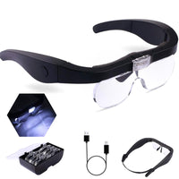 21 x Brand New Comfortable Head Mounted Magnifying Glass in Elegant Black - Headband Magnifier with 2 LED Lights, Jewelry Making, Watch Repair, Hobby, 4 Removable Lenses - RRP €682.5