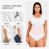 1 x RAW Customer Returns FeelinGirl Seamless Short Sleeve Bodysuit for Women Tummy Control Shapewear Bodysuit Round Neck Thong Sculpting Tops - White, M L - RRP €20.16