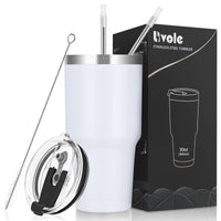 1 x RAW Customer Returns Livole 30oz 900ml drinking cup for men, women, thermal mug coffee to go, camping cup, double-walled stainless steel cup with straw, insulated vacuum coffee cup, travel mug, white - RRP €18.66