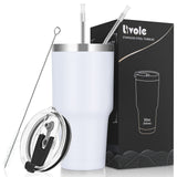 1 x RAW Customer Returns Livole 30oz 900ml drinking cup for men, women, thermal mug coffee to go, camping cup, double-walled stainless steel cup with straw, insulated vacuum coffee cup, travel mug, white - RRP €18.66