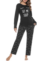 1 x RAW Customer Returns Uniexcosm Pajamas Women Long Pyjama Set Cotton Two-Piece House Suit Nightwear with Cat Print and Polka Dot Pajamas Pants Loungewear Leisure Suit Style 2 Pitch Black XXL - RRP €35.99