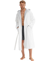 1 x RAW Customer Returns Morgenstern bathrobe for men made of cotton with hood in white with gray bath coat ankle-length men s bathrobe velor size L - RRP €60.46