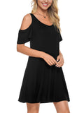 1 x RAW Customer Returns Florboom Women s V-Neck Off Shoulder Knee Length Leisure Dress with Pockets, C- Black., S - RRP €26.48