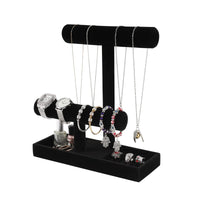 1 x RAW Customer Returns Pangkeep Jewelry Holder, Necklace Bracelet Holder with Ring and Earring Tray, Jewelry Display Stand for Selling Bangles, Hair Ties, Watches and Chains Black Velvet  - RRP €22.99