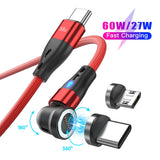 1 x RAW Customer Returns Magnetic charging cable USB C to USB Type C Micro USB magnetic cable PD 60W fast charging 1M 2M 540 rotation 2-in-1 magnet USB cable for Android Micro USB Type C smartphone tablet laptop 1m red  - RRP €8.02