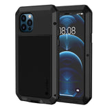 1 x RAW Customer Returns Lanhiem for iPhone 12 Case, iPhone 12 Pro Case, 360 Degree Outdoor Protective Case Shockproof Metal Full Body Armored Case Dustproof Heavy Duty Case with Built-in Screen Protector, Black - RRP €24.68