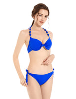 1 x RAW Customer Returns EONAR Women s Side Tied Bikini Sets Detachable Swimwear Push up Bikini Top with Halter Straps XL, Blue  - RRP €31.26