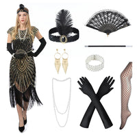 1 x RAW Customer Returns YAOZUP 20s dress women, 1920s flapper dress with sequins, pearls and fringes, Gatsby dress 20s accessories, 20s Charleston dress for carnival cosplay black gold, M  - RRP €38.3