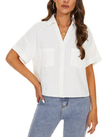 1 x RAW Customer Returns MINTLIMIT women s shirt with button placket, short sleeve blouse, elegant tunic tops, crop shirts white XXL  - RRP €23.99