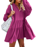 1 x RAW Customer Returns FANCYINN Women s Ruffle Bell Sleeve Sheath Dress Babydoll Linen Casual Mini Dress with Pockets Long Sleeve Wine Red XL - RRP €33.0