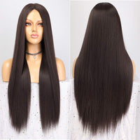 1 x RAW Customer Returns Wig Women s Brown Long Straight Straight Wigs for Women Girls Afro Natural Dark Root Middle Part Lace Wig Party Costume Dark Brown Lace Front Wig approx. 70cm 27inch DE066C - RRP €26.21