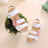 1 x RAW Customer Returns QZBAOSHU Sandals Girls Sandals Summer Leather Flowers for Toddler Girls 32 EU CN 33, White  - RRP €23.99