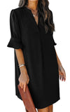 1 x RAW Customer Returns Famulily Womens Casual Ruffle Sleeve Shift Above Knee Dress Ladies Pleated Tunic Dresses Black XL - RRP €34.27