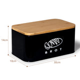 1 x RAW Customer Returns Theo Cleo bread boxes with lid made of ecological bamboo, can be used as a cutting board, spacious retro made of metal, store bread for a long time and keep it fresh 30cm 18cm 14cm black - RRP €29.41