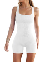 1 x RAW Customer Returns jakloz Women s Jumpsuit Short Tight Yoga Sports Suits Workout Bodysuit Tank Tops Ribbed Bodycon Romper Sleeveless One Piece Tracksuit White, S  - RRP €24.19