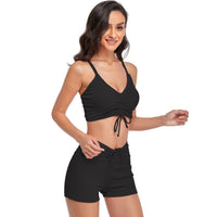 1 x RAW Customer Returns Jarseila Women s Bikini Set Two-Piece Swimsuit High Waist Swim Shorts Push Up Pads Swimsuit Top Bikini Bottoms Sporty Bikini, Black, XL - RRP €33.99