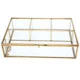 1 x RAW Customer Returns Homtone 4 Compartments Golden Copper Vintage Glass Box, Clear Keepsake Box, Jewelry Organizer and Counter Top Collection, Display Case, Decorative Clear Glass and Brass Box - RRP €29.21