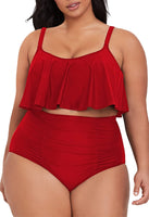 1 x RAW Customer Returns Viottiset Women s Plus Size 2 Piece Tankini Set Tummy Control Ruffle Ruched Swimsuits Crop Top Bikini Red XL - RRP €42.36