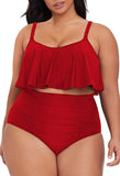 1 x RAW Customer Returns Viottiset Women s Plus Size 2 Piece Tankini Set Tummy Control Ruffle Ruched Swimsuits Crop Top Bikini Red XL - RRP €42.36