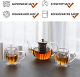 1 x RAW Customer Returns 2-piece teapot made of borosilicate glass, double-walled glass cup set, insulated from heat, glass tea maker with stainless steel strainer, large capacity teapot - RRP €35.99