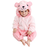 1 x RAW Customer Returns Baby Winter Hooded Romper, Baby Stitch Pajamas, Unisex Toddlers Flannel Romper, Cute Bear Dinosaur Giraffe Animal Jumpsuit Pajamas, Cosplay Carnival Costume 80cm, Pink  - RRP €27.02