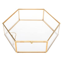 1 x RAW Customer Returns Homtone 11cm Golden Vintage Glass Box, Hexagon Glass Jewelry Box, Transparent Glass Jewelry Storage Organizer for Jewelry, Keepsakes, Bracelets - RRP €26.17