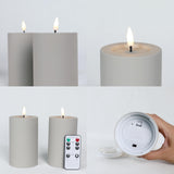 1 x RAW Customer Returns LUCOZA Set of 2 Outdoor LED Candles, 12.7 cm Waterproof Flameless Candles with Timer and Remote Control, Battery Operated Outdoor Pillar Candles for Indoor Outdoor Decoration for Garden Balcony, Gray - RRP €36.4