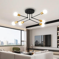 1 x RAW Customer Returns ZTWLEED Ceiling Light Vintage, 6-Flame Industrial Ceiling Lamp Black, Ceiling Lamp E27, Shape Adjustable Chandelier, Retro Sputnik Ceiling Light for Living Room Bedroom Without Light Bulb  - RRP €36.99