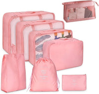 1 x RAW Customer Returns Travel Packing Cubes, 8 Piece Set Travel Cubes, Foldable Luggage Storage Bag, Lightweight Luggage Storage Bag Pink  - RRP €10.07