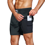 1 x RAW Customer Returns HMIYA Men s Swimming Trunks 2 in 1 Swimming Shorts Quick-Drying Short Board Shorts with Compression and Zip Pockets Dark Gray 01 L  - RRP €27.22