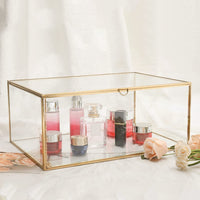 1 x RAW Customer Returns Homtone 33x23x14 cm Golden Vintage Glass Box Terrarium Retro Jewelery Box Transparent Glass Jewelery Storage Organizer for Wedding Birthday Party Decor Extra Large Plus  - RRP €40.95