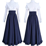 1 x RAW Customer Returns CR ROLECOS Women s Medieval Dress Victorian Dress Renaissance Dress for Women 1800s Classic 2-Piece Renaissance Dress Costume Navy Blue XXL - RRP €54.35