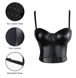 1 x RAW Customer Returns Charmian Women Spaghetti Strap PU Leather Bustier Crop Top Black Small - RRP €48.59