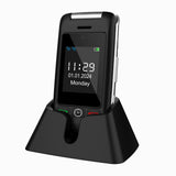 1 x RAW Customer Returns artfone C10 Black, with charging station, Simlock-free senior mobile phone without contract, GSM large button mobile phone SOS emergency call function, flashlight, 2.4 inch dual display - RRP €39.99