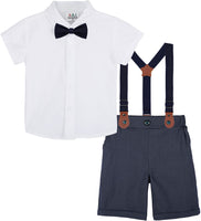 1 x RAW Customer Returns mintgreen Baby Boys Suits, Toddler White Shirt Pants Baptism Short Sleeve Matching Clothing Set with Straps, 2-3 Years - RRP €32.8