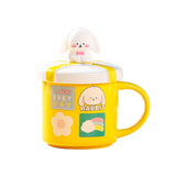 5 x Brand New 420ml Rabbit Mug Small Fresh, Coffee Cup Cute, Cups with Spoon and Lid, Ideal as a Gift for a Friend or Relative, Ceramic Pink  - RRP €102.0