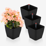 1 x RAW Customer Returns CPROSP 4X Self-Watering Pot with Water Level Indicators, Herb Pot Self-Watering 13.7 13.5 cm, Flower Pot Water Storage with Pot-in-Pot System, Flower Pot for Lazy People Black - RRP €24.58