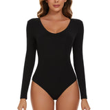 1 x RAW Customer Returns SLIMBELLE Women s Bodysuit Long Sleeves V-Neck Bodysuit Long Sleeves Women Sexy Bodysuit Elegant Women s Solid Color Basic Bodysuit Stretch Top Jumpsuits - RRP €24.0